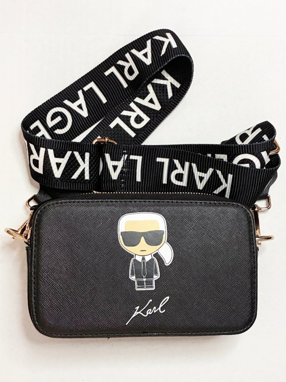 Karl Lagerfeld Paris Maybelle Duo Camera Bag Character Graphic Crossbody Black